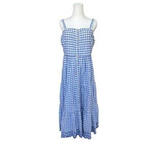 Shabby Chic Gingham Checkered Dress 10 Tiered Button‎ Front Peasant Cottagecore